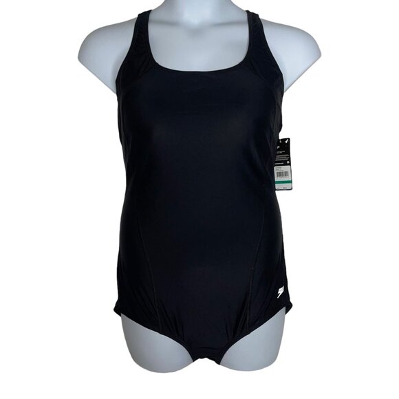 NWT Speedo Powerflex One Piece Swimsuit Womens 6 Ultraback Moderate Cut Black - Picture 1 of 9